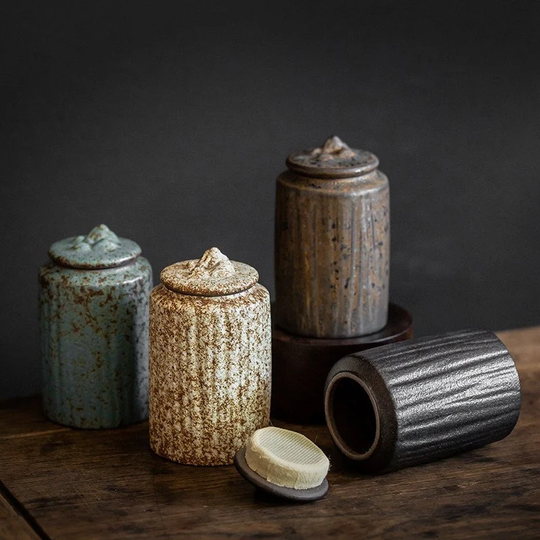 Japanese Ceramic Tea/Coffee Container Cans Canister | Handmade, Handpainted & Stoneware Tea Leaf Storage Sugar Canister