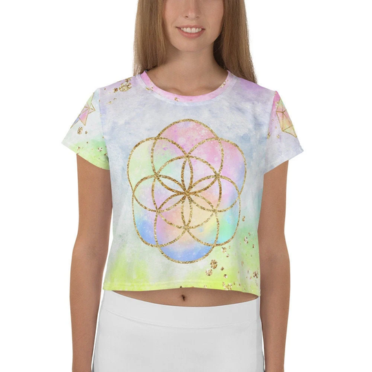 Cosmic Powers ~ Seed Of Life Sacred Geometry Crop Top Tee By Goddess Swagâ„¢ Version 2.0 Gym Workout, Pilates, Yoga, Music Festival