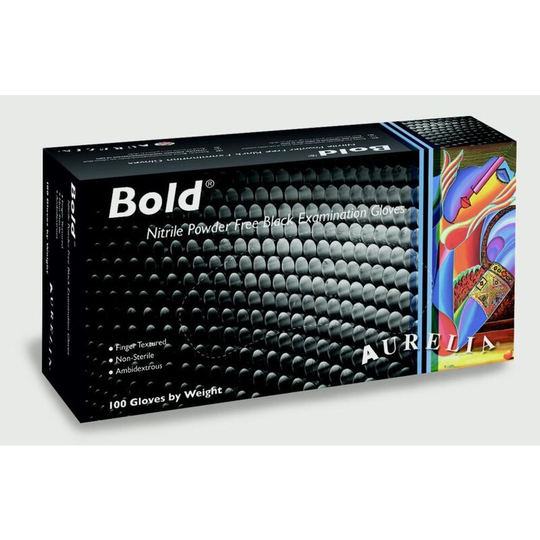 Bold Nitrile Powder Free Disposable Examination Gloves (Pack Of 100) (l) (Black) - Black - Aurelia