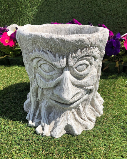 Concrete Tree Stump Face Planter Outdoor Garden Pot Ornament Patio Display For Flowers/Shrubs - Quirky Gift Present