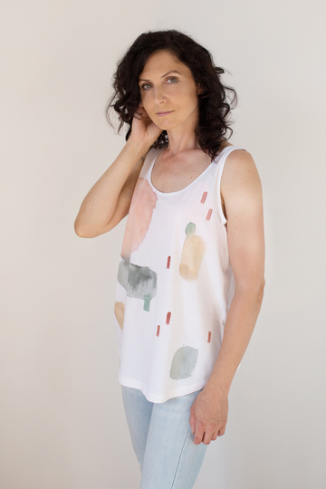 Earthy Cloud - Vest/Hand-Painted Organic Cotton Abstract Print