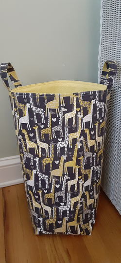 Giraffe Mini Hamper, Giraffe/Zoo Animal Storage Basket/Toy Basket, Fabric Hamper/Storage Gray Yellow Nursery Organization, Baby Gift