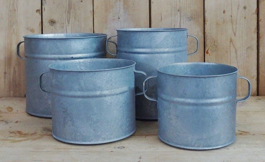 Large Round Zinc Barrel Planter, Dolly Tub, Rustic Grey Metal Plant Pot W/Handles - Rust Proof Waterproof Tubs Olive Tree Tub