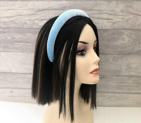 Gorgeous Pale Powder Baby Blue Soft Velvet Flock Padded Headband Aliceband Hair Band With Domed - Rounded Plush Padding 2.5 cms Wide