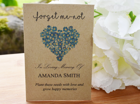 10 Funeral Favour Personalised Seed Packets Memorial| Forget Me-Not | With Seeds