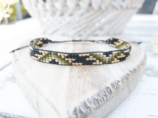 Beaded Loom Bracelet Seed Bead Adjustable Gold