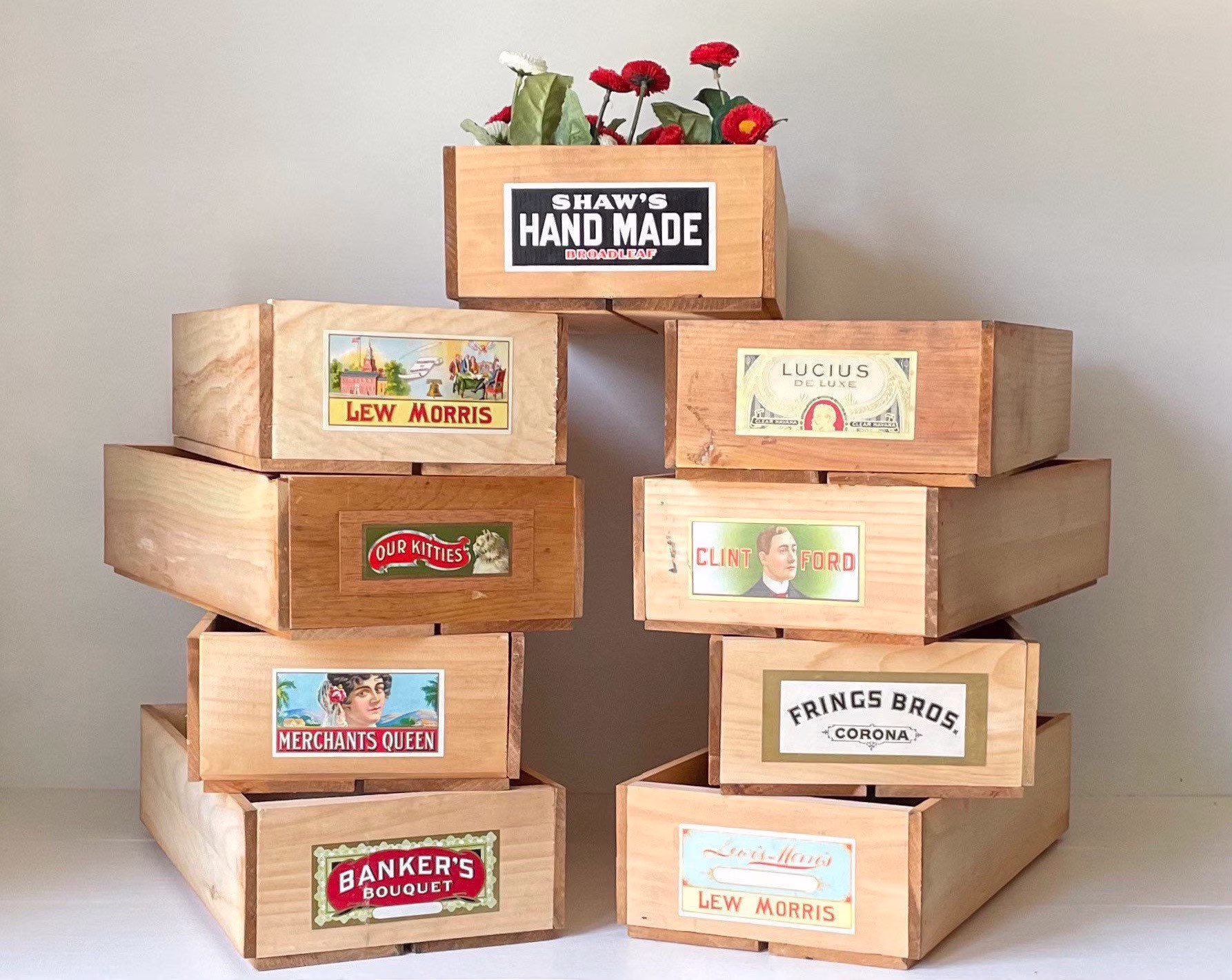 Small Wooden Crate Box Storage Organizing With Vintage Paper Label
