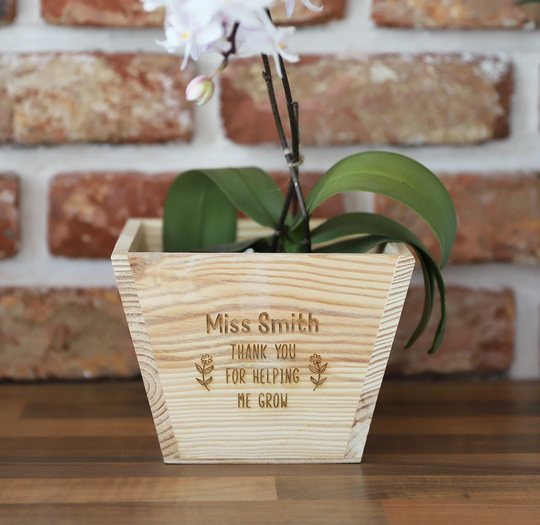 Teacher Gift - Personalised Wooden Plant Pot Thank You For Helping Me Grow For -Thank