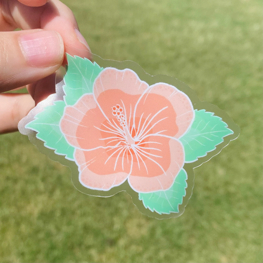 Hibiscus Flower Sticker, Vinyl Laptop Hydroflask Clear Hawaii Sticker, Tropical Sticker