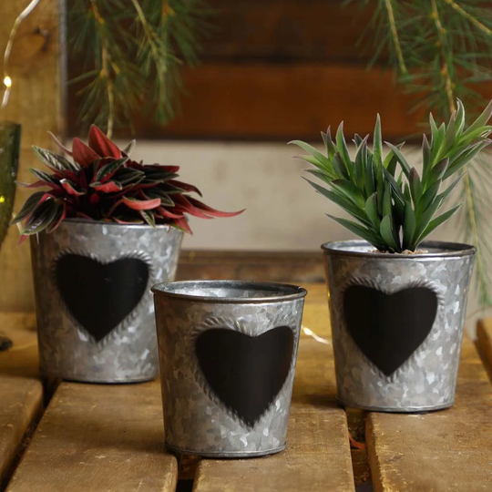 Set Of 3 Bucket Flower Pot Planters Outdoor Garden Flowerpot Chalkboard Heart Planter Gardening Gift Present Idea