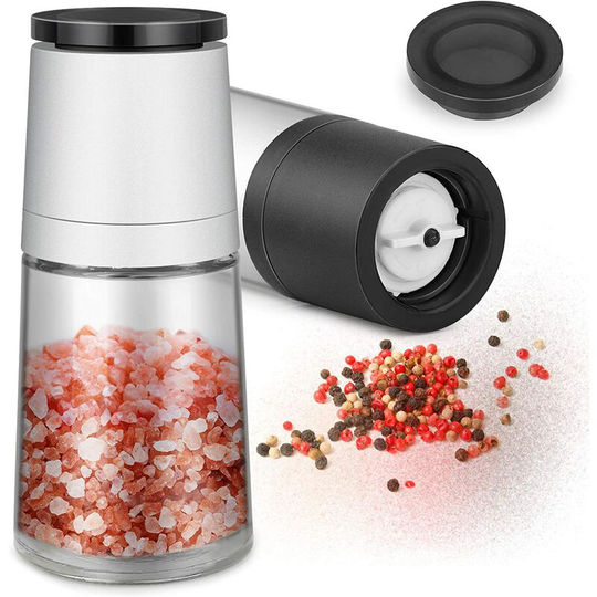 Salt and Pepper Mill, Manual Salt and Pepper Mill Set 1 Pcs Adjustable Grind Size Brushed Stainless Steel and Glass Grinders