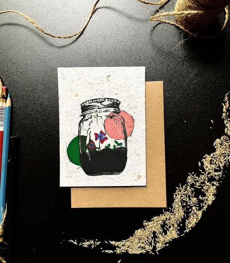 Terrarium - Flower Seed Paper Card, Eco-Friendly Cards, Greeting Hand-Made, Aesthetic Card