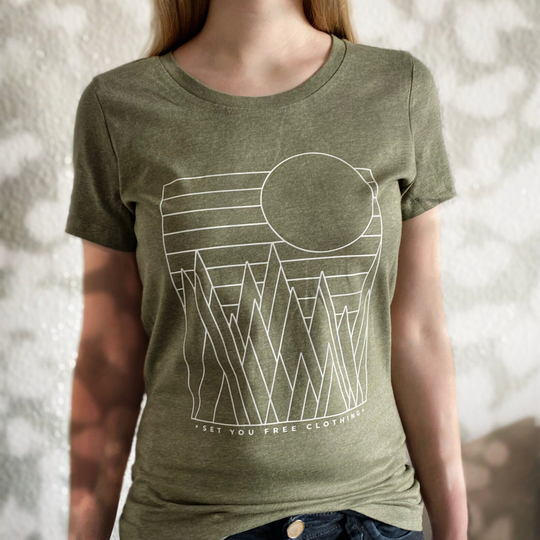 Fair, Vegan & Organic Women's Shirt, Heather Khaki Cotton, "Cloud Mountains