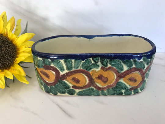 Vintage Terra Cotta Succulent Planter. Hand Painted 1980's Mexico