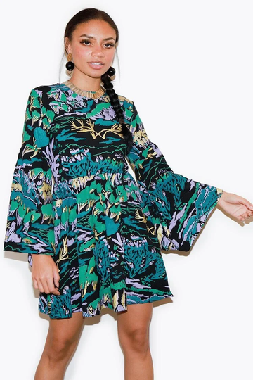 Handprinted Organic Cotton/Bamboo Mini Stevie Dress in Pastoral