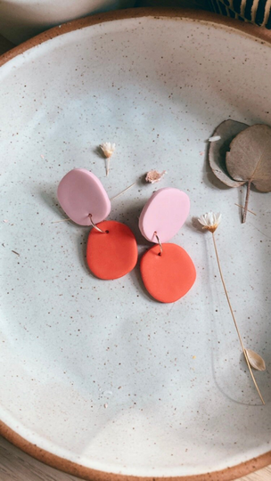 Organic Shapes Dangles in Contrast Bicolour Pink & Red | Statement Handmade Polymer Clay Earrings Gifts For Her