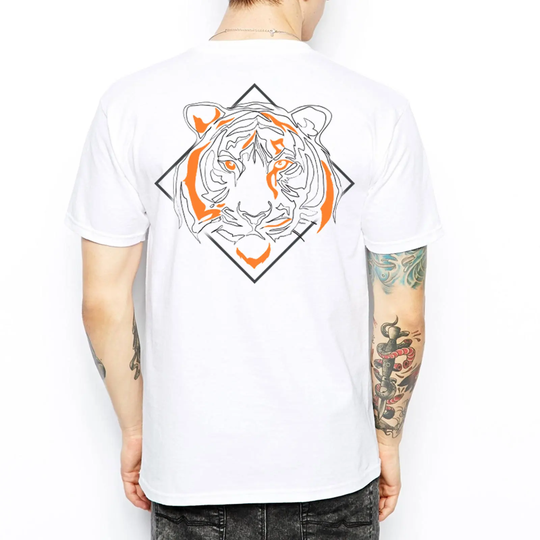 Urban Jungle Tiger T-Shirt - Organic Cotton Unisex T Shirt Animal Tee Face Graphic Print Backprint