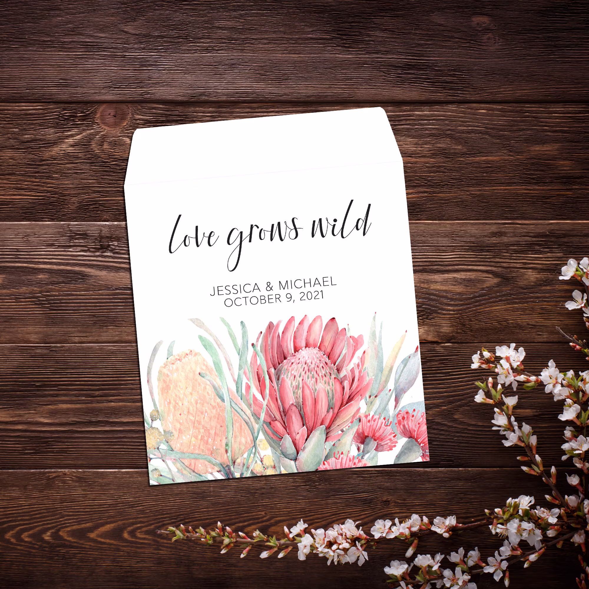 Wedding Seed Favor, Australia Floral Packets, Australian Wedding, Personalized Packets