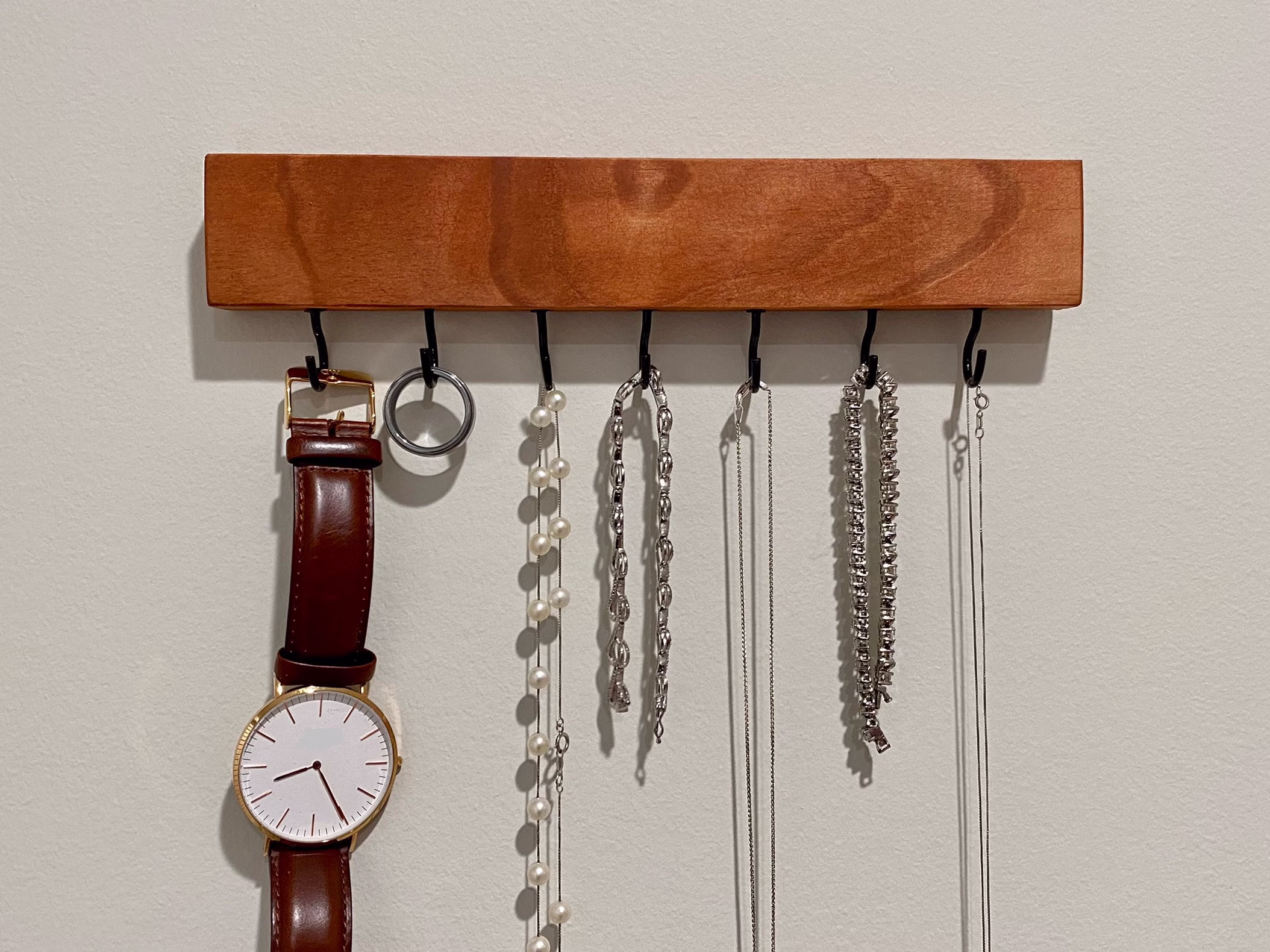 Handmade Wooden Jewelry Organizer/Necklace Ring Holder Medal Hanger | 7 Hooks