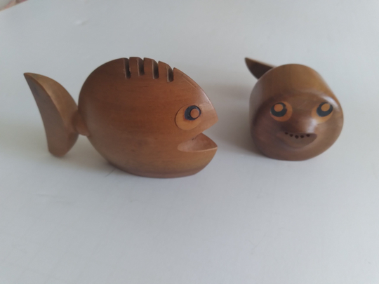 Hand Carved Wooden Fish Salt & Pepper Shakers
