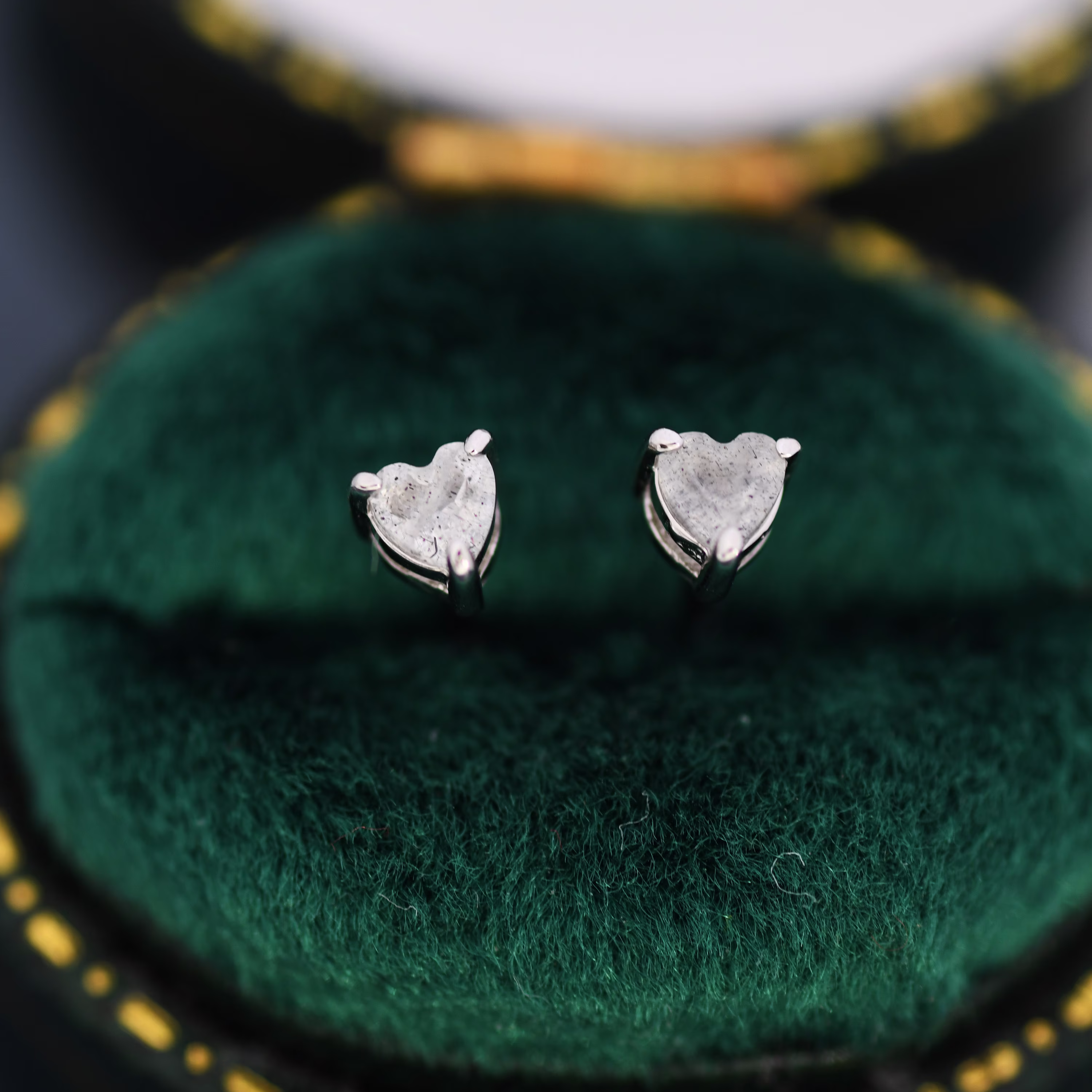 Salt & Pepper Quartz Crystal Heart Stud Earrings in Sterling Silver, Earrings, Tiny