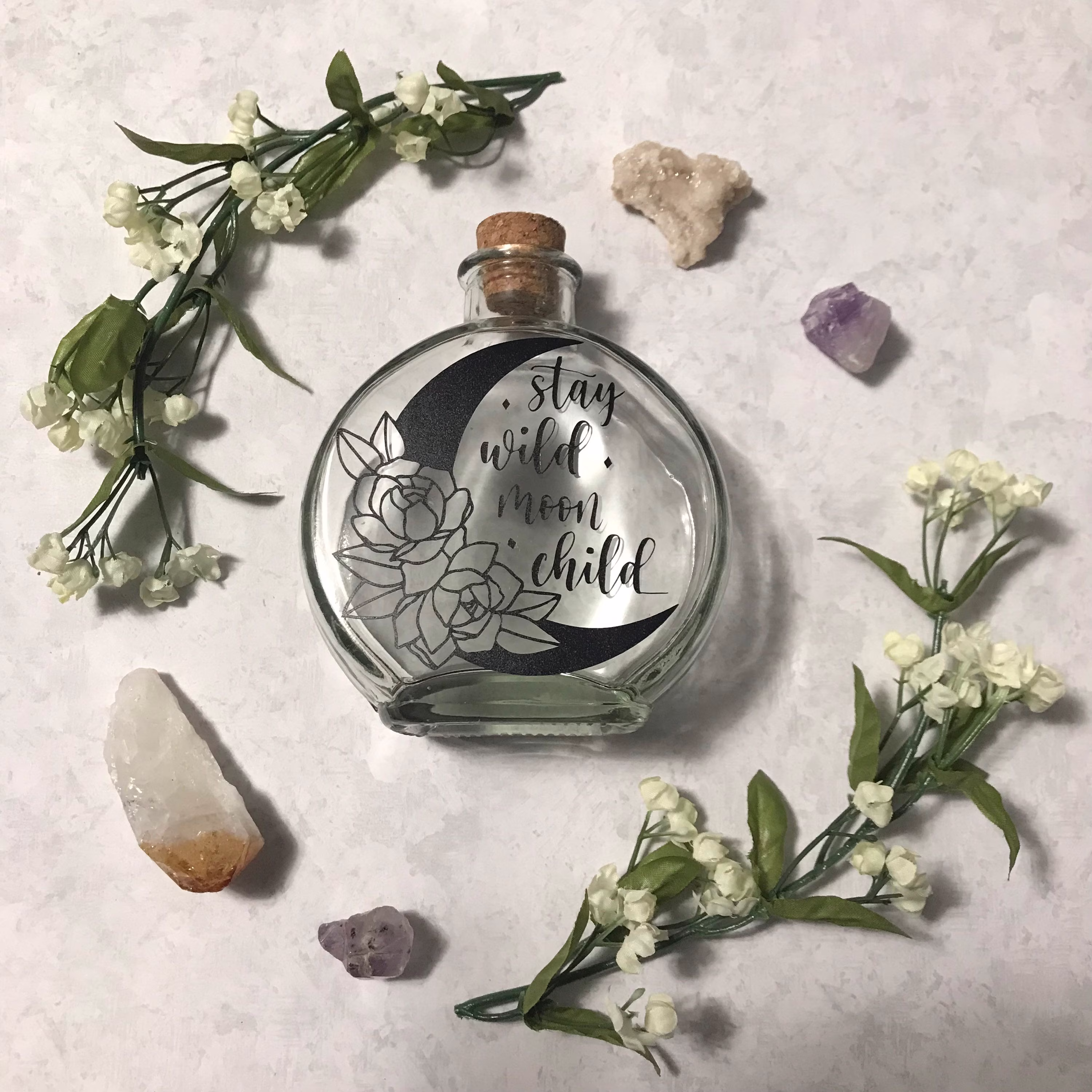stay Wild Moon Child Glass Bottle With Cork | Full Dark Goddess Ritual Magick Herb Jar Spells Alter Tools