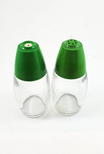 Simple Green Top & Clear Glass Mcm Salt Pepper Shakers