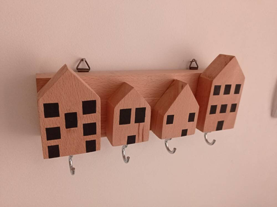 Key Organizer, Key Wooden Holder, Mini Houses Family Hooks, Housewarming Gift, Hanger