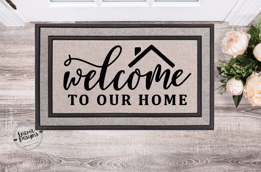 Welcome To Our Home | Perfect Outdoor Rug To Dress Up Your Patio Housewarming Gift New Homeowner Closing Seasonal Summer Doormat