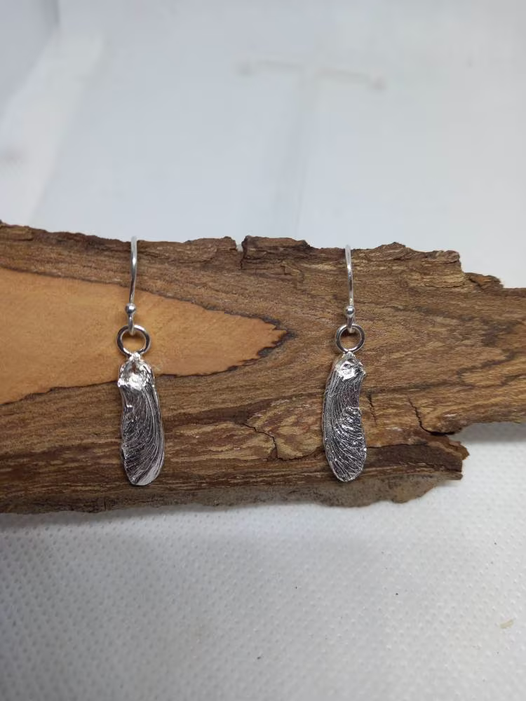 Silver Sycamore/Maple Drops, Single Seed Pod Earrings, Handmade Silver Earrings For Tree & Nature Lover, UK Made