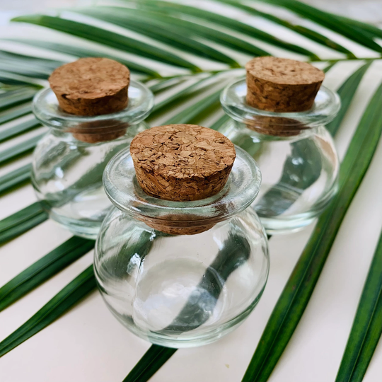 Mini Round Glass Bottles With Cork, 3 Piece Set, 2