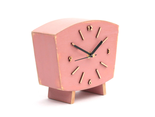 Pastel Pink Wood Desk Clock, Rose Table Shabby Chic Distressed Mantel Clock, Powder Decor, Dusty Lilac Nature Inspired