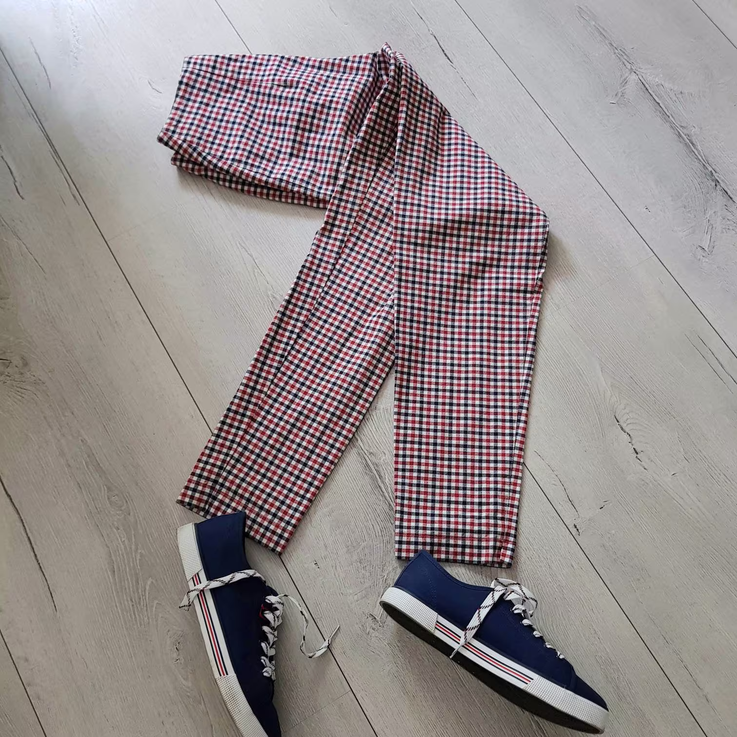 Pants Nautical Style, High Waisted Checkered Trousers For The Summer Season, Size M, Vintage