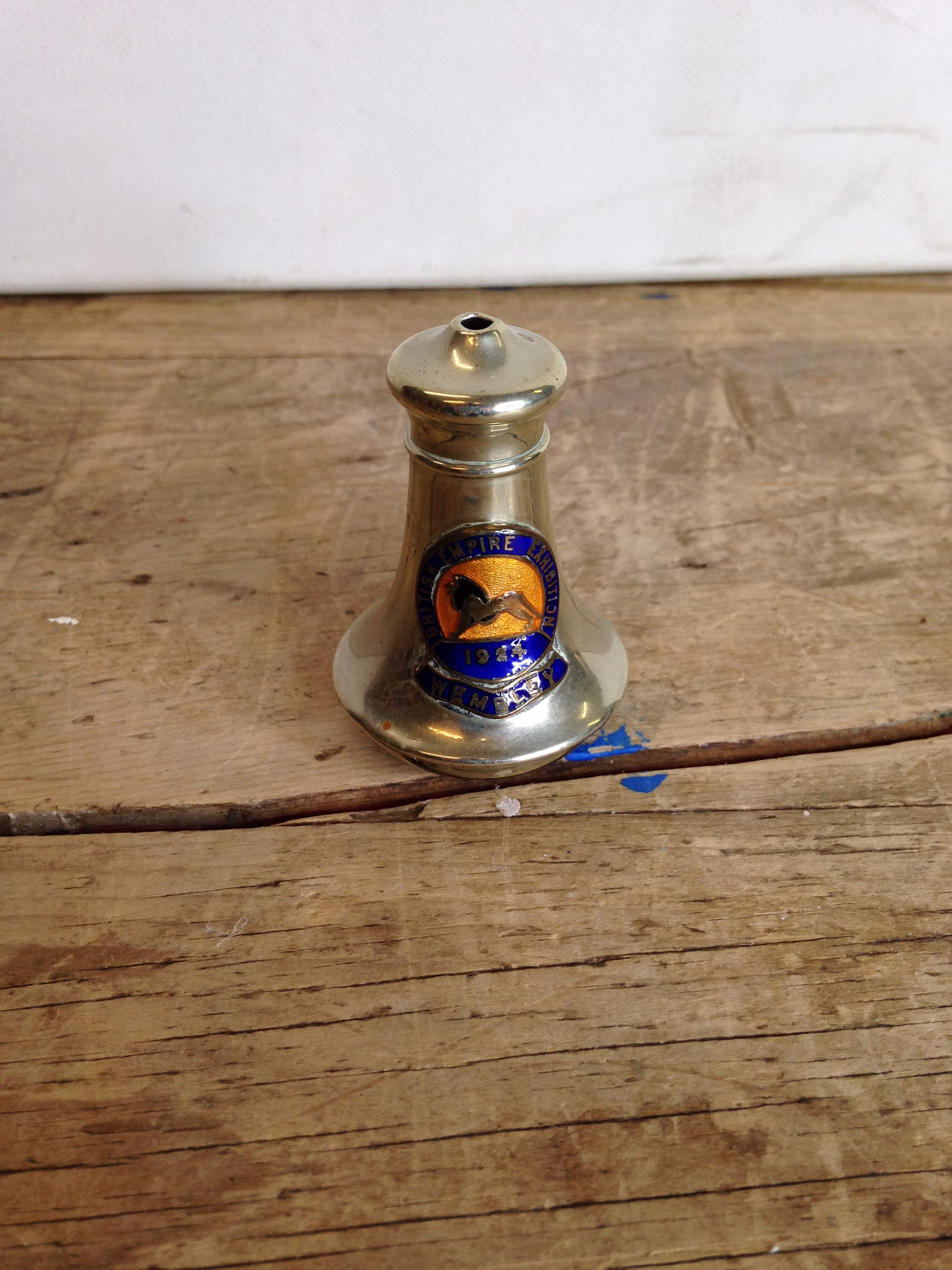 Vintage Epns Crest Ware Small Salt Pot/Cellar Lighthouse Shape - Enamel Badge Says British Empire Exhibition Wembley 1924 Good Condition