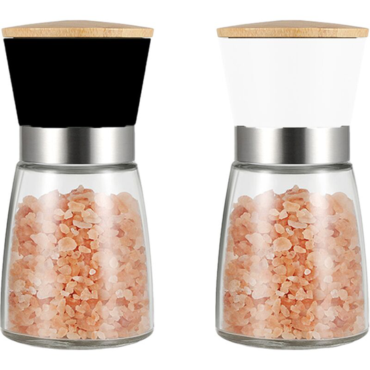 Salt and Pepper Grinders Refillable Peppercorn Mills Set Ceramic Core Adjustable Coarseness black+white