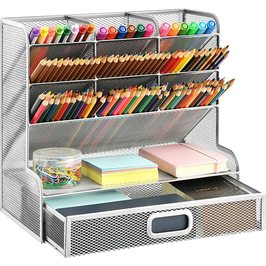 FVO - Mesh Desk Organizer, Multifunctional Pen Holder, Desktop Pen Organizer, Desk Stationary Organizer, Home Office Art Supplies Storage Rack
