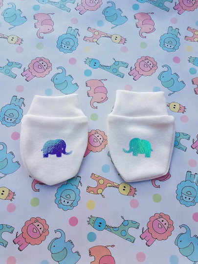 100% Organic Cotton Mittens | Elephant Baby Scratch Shower Gift |Baby Clothes UK