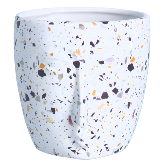 Terrazzo Face Pot, Multi Coloured Speckled Planter, Head Plant Fun Novelty Pot Cover, Stoneware Ceramic Multicolour