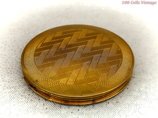 Zenette Art Deco Gold Tone Zigzags-Vintage Ladies Powder Compact -8cm