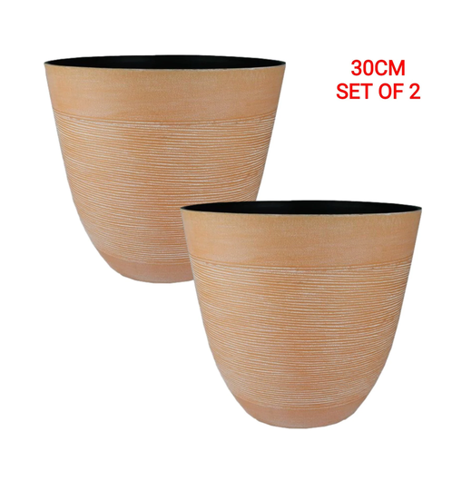 Set Of 2 Terracotta Plastic Plant Pot 30cm Tall Round Tub 14L Garden Planter