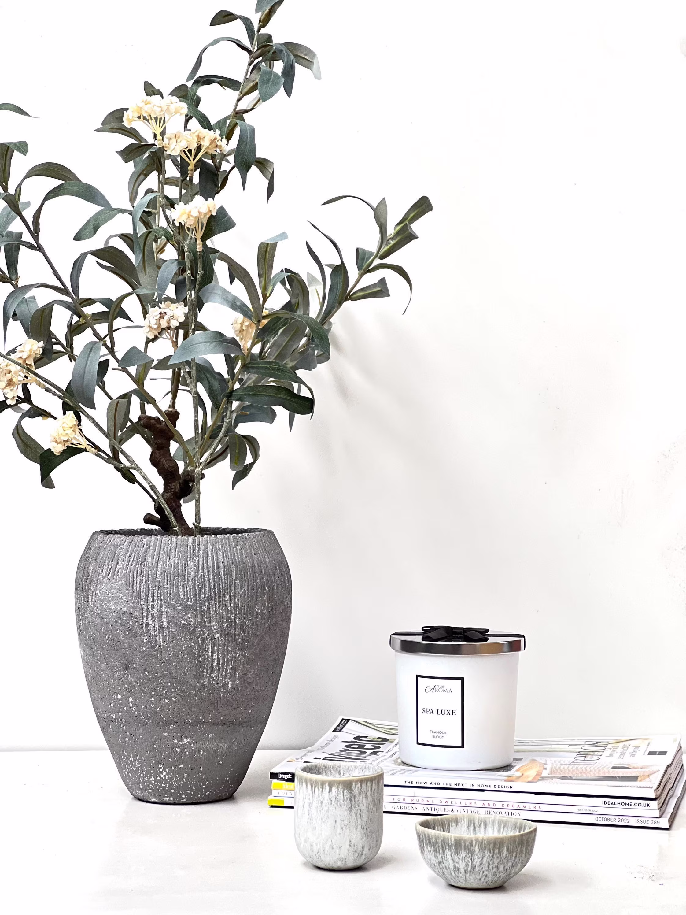 Grey Concrete Plant Pot With Rustic Raw Edge Finish. Indoor Grey Planter, Luxury Solid