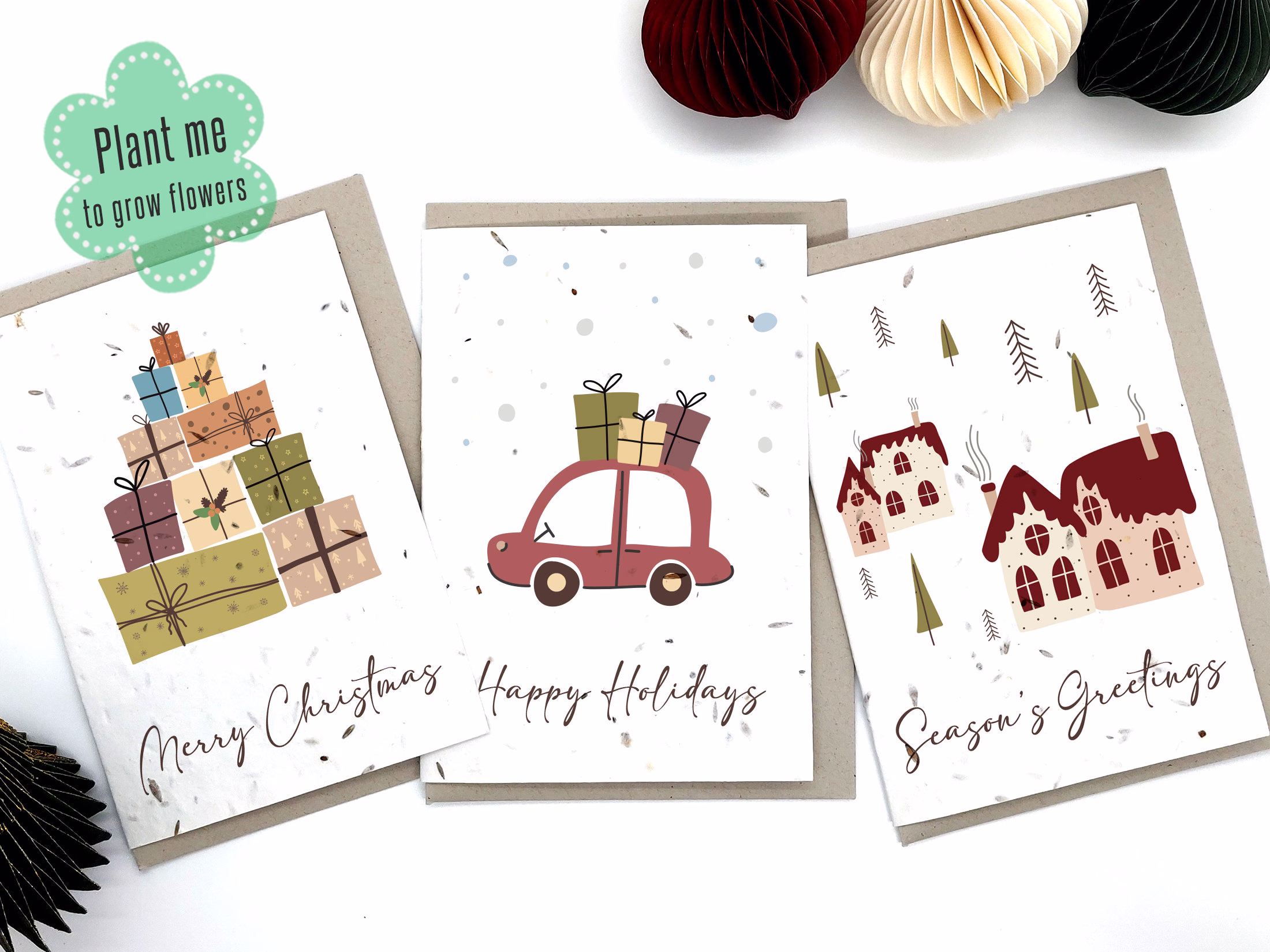 Plantable Christmas Card, Single Or Pack, Seed Paper, Recycled, Eco-Friendly, Sustainable Xmas, Season's Greetings