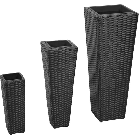 Topdeal - Garden Planters 3 pcs Poly Rattan Black VDTD26188