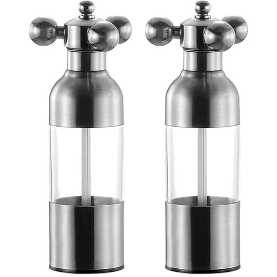 Stainless Steel Salt and Pepper Mill Set, Refillable - Sea Salt, Black Pepper Mills (2 Pieces)