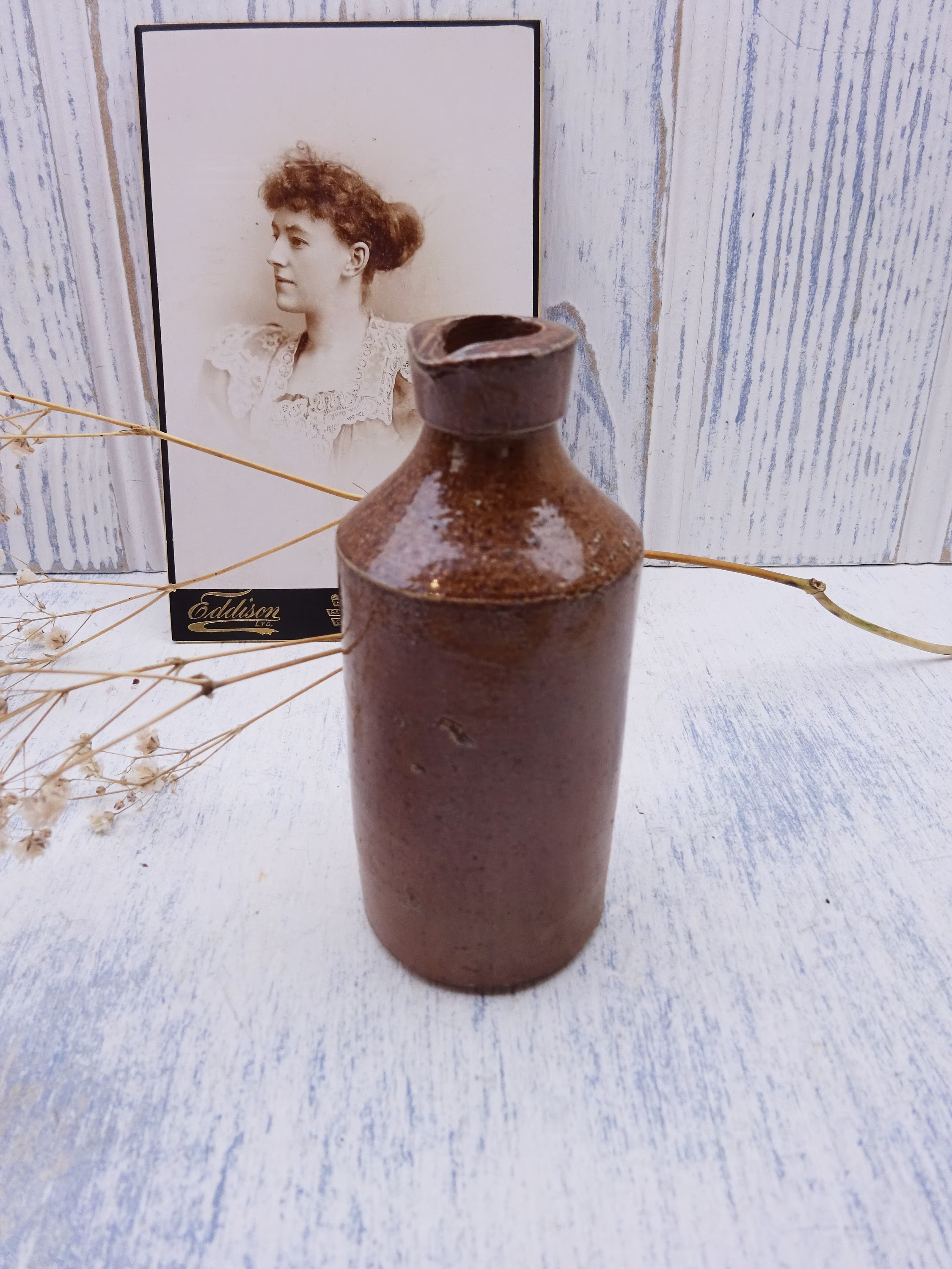 Antique Stoneware Bulk Ink Bottle With Pouring Spout, Old Salt Glazed Bottle, Rustic Pottery, Victorian Writing Paraphernalia
