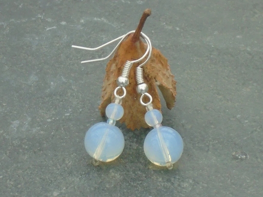 Dawn Sky Earrings, Opalite & Czech Seed Bead Earrings, UK Seller