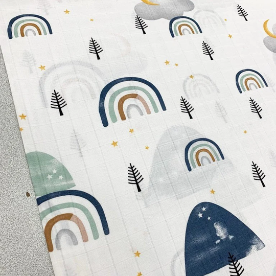 Cotton Muslin Fabric, Rainbow Print Baby Wrap Organic Gauze Pastel Watercolor Eco Friendly Fabric By Yard