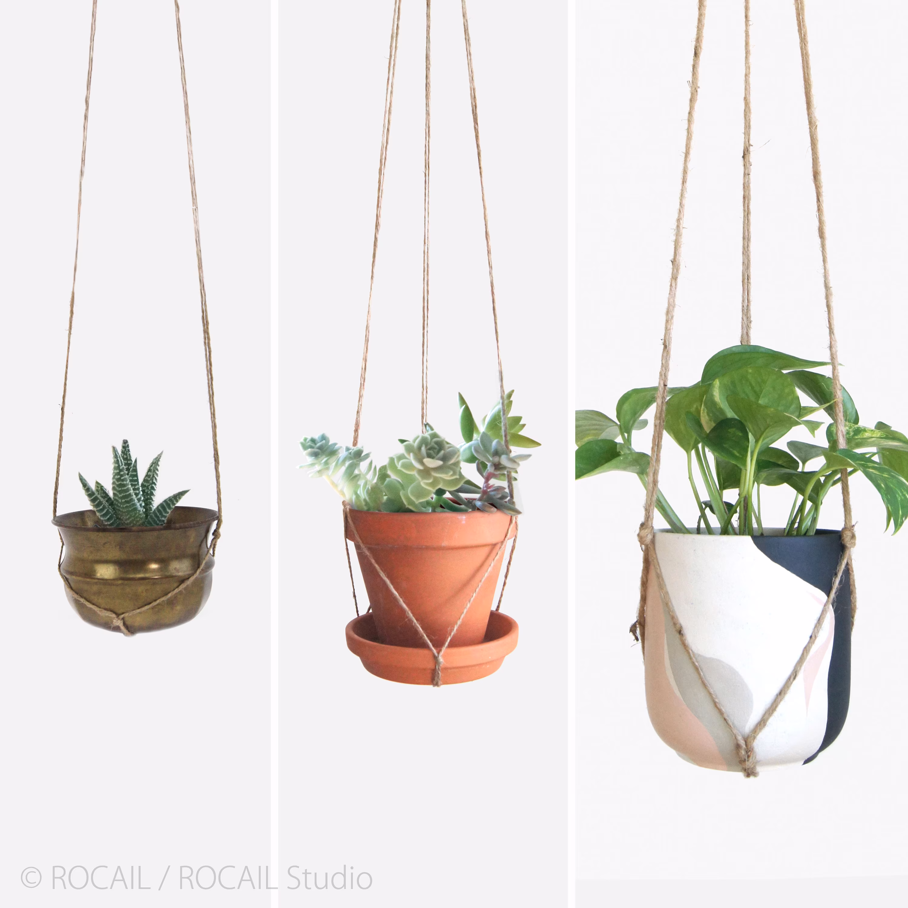 Natural Beige Macrame Plant Hanger For Hanging Planters | Raw Jute Twine Pot Holder Indoor Outdoor Garden Modern Home Decor