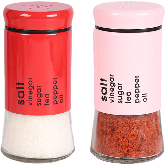 Fvbjd - Glass Salt and Pepper Shakers with Adjustable Pour Holes - Stainless Steel Salt Shaker and Pepper Shaker pink + red