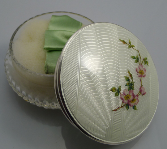 stunning Vintage Cut Crystal & Guilloche Enamel Dressing Table Box